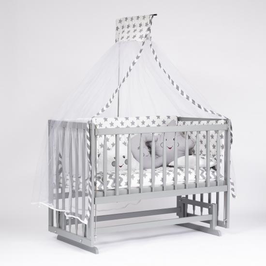 Süper Natural Ahşap Beşik 4 kademeli Gri Anne Yanı Sallanır Bebek Beşiği 60x120 -Uyku Seti+Yatak G3