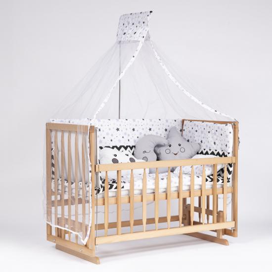 Vernikli 60x120 D5 Ahşap Beşik 4 kademeli Anne Yanı Sallanır Bebek Beşiği-Uyku Seti+Yatak