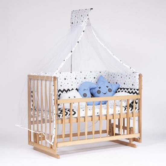 Vernikli 60x120 Ahşap Beşik 4 kademeli Anne Yanı Sallanır Bebek Beşiği -Uyku Seti+Yatak D4