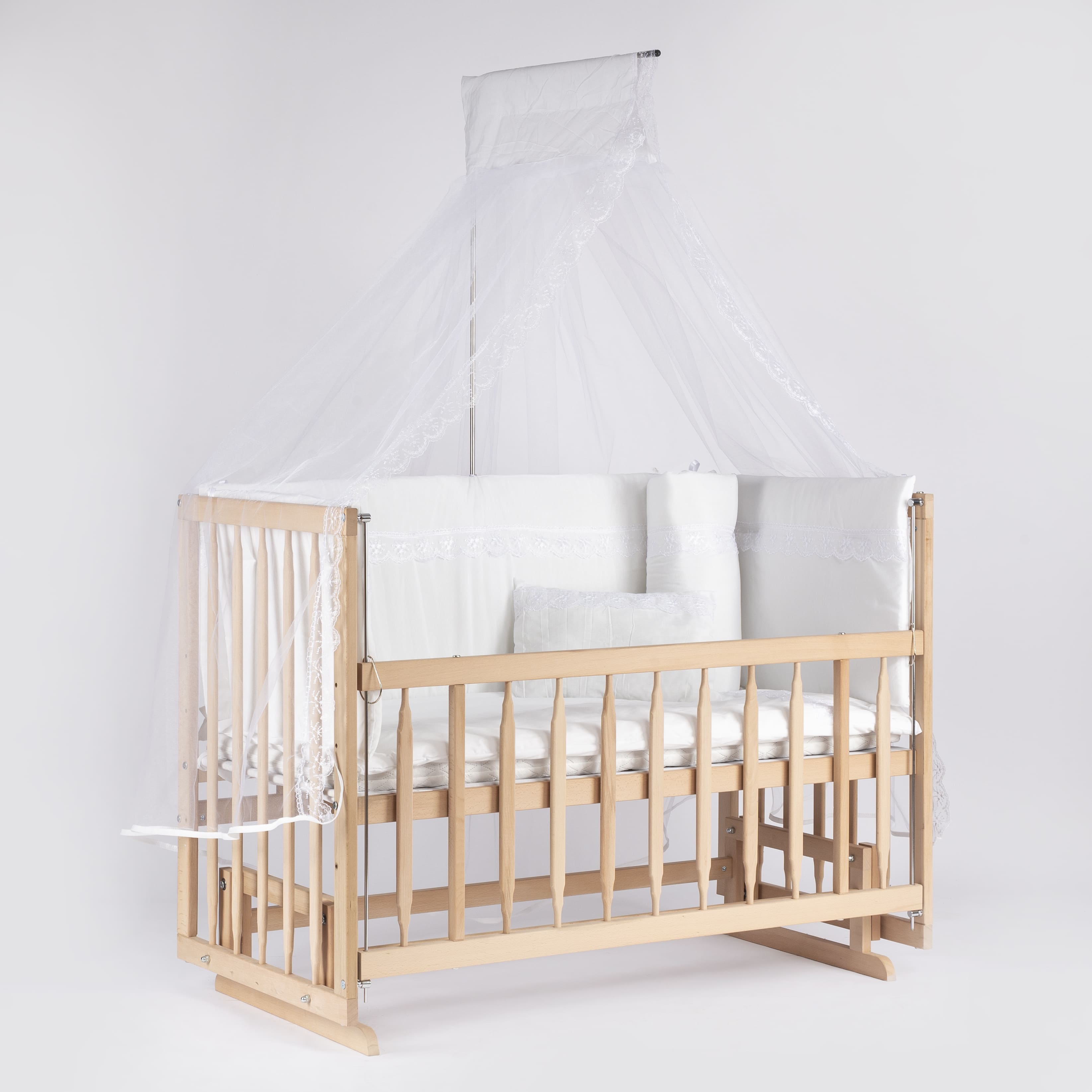 Full%20Organik%20Ahşap%20Beşik%20Anne%20Yanı%20Sallanır%20Beşik%2060x120cm+Beyaz%20Uyku%20Set+Yatak